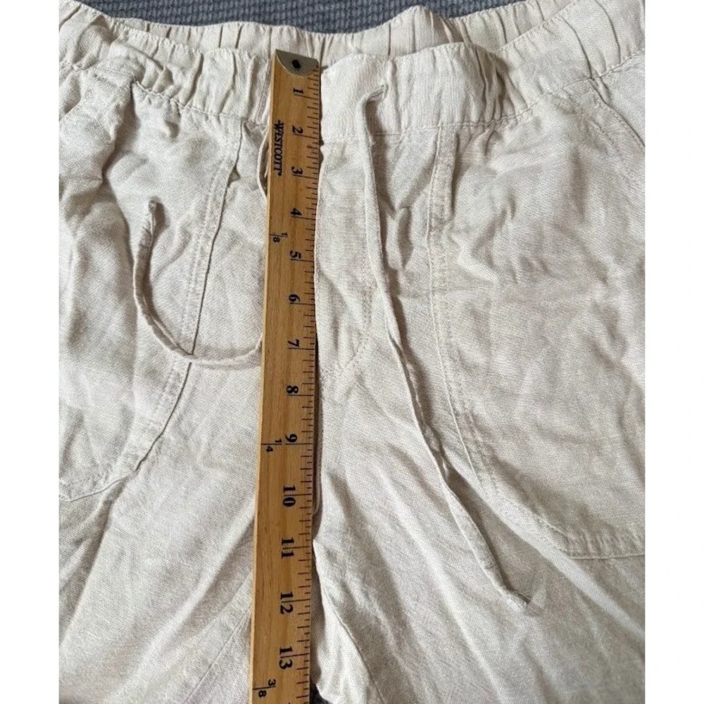 Gap Easy Pant Mens M Beige Linen Blend Cargo Drawstring Elastic Waistband 30X24